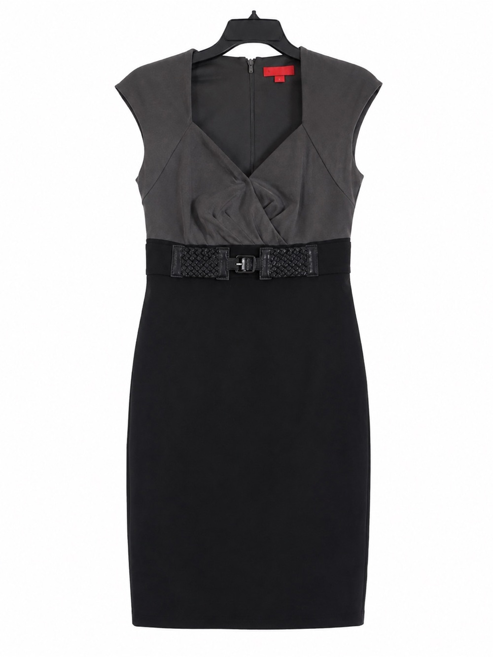 Signature by Sangria Gray and Black Two-Tone Sheath Dress